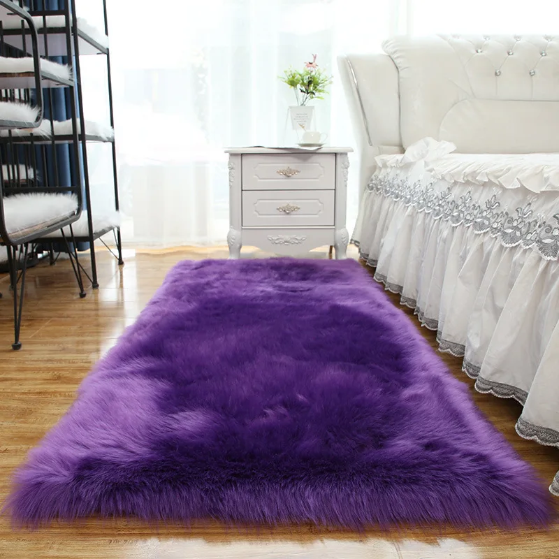 

Imitation wool plush color living room coffee table carpet mat, home use pure carpet bedroom bay window blanket black