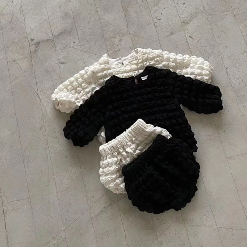 

2023 Autumn New Baby Girl Long Sleeve Clothes Set Infant Cute Puff Sleeve Tops + Shorts 2pcs Suit Cotton Baby Boys Pp Pants Set