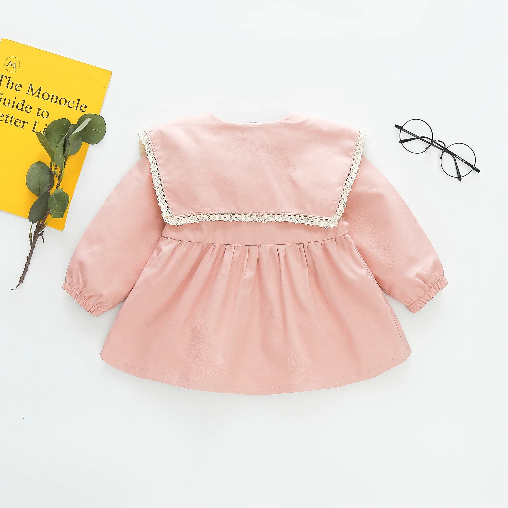 Coat Girl'S Windbreaker Spring And Autumn Flower Lace Doll Neck Long Sleeve Solid Color Simple Fashion Doll Shirt Korean Version