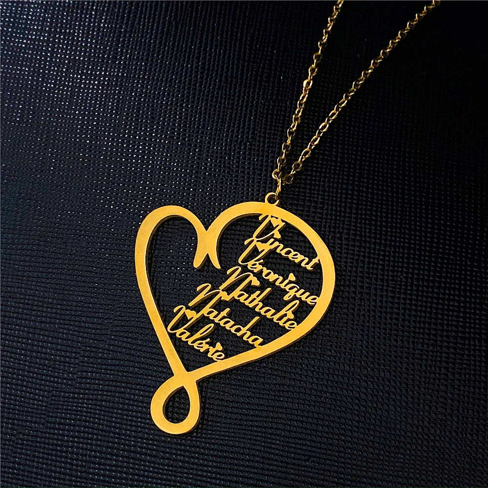 

Family Customized Name Necklaces for Women Stainless Steel Personalized Heart Pendant Couple Friendship Jewelry Gift