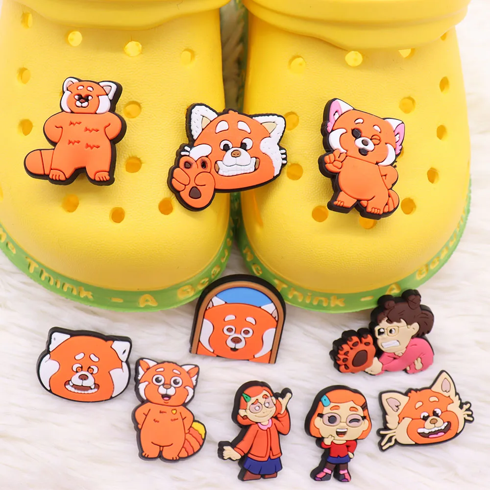 

Wholesale 50pcs PVC Shoe Charms Cartoon Turning Red Lesser Panda Slipper Accessories Shoe Ornament For Child Croc Jibz Gift