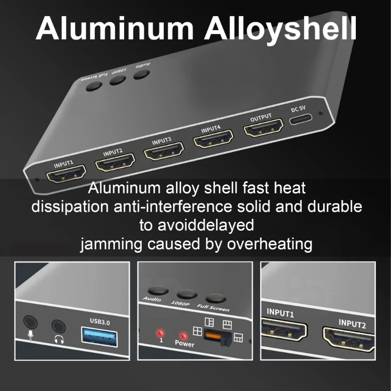 

Новый коммутатор VG600 4 в 1 с USB3.0 1080P, карта видеозахвата, плавное переключение