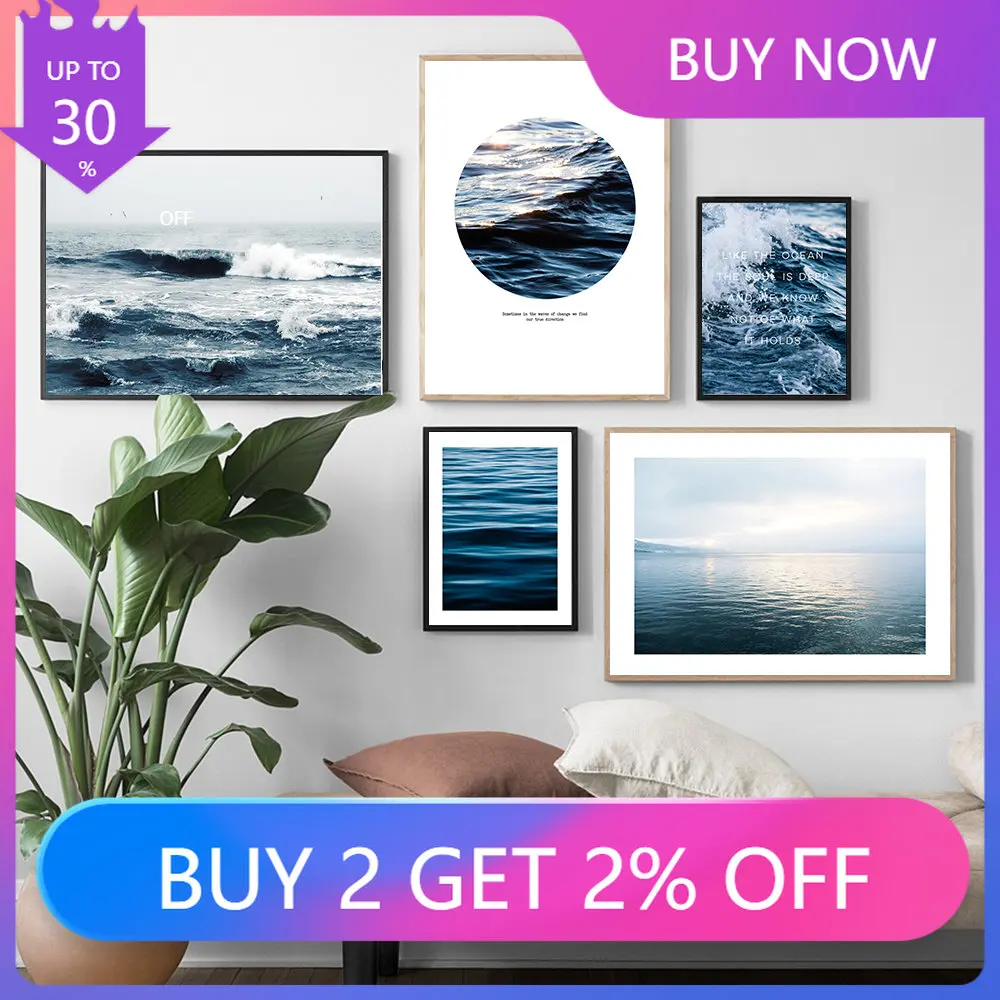 Nordic Seascape Poster Blue Sea Wave Art Print Acqua Di Mare Pittura Su Tela Naturale Citazione Moderna Immagine Della Parete Soggiorno Home Decor