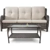 Furniture Set 2Piece Wicker Outdoor Furniture Conversational Sets with 3-Seat Sofa,Patio Rattan Coffee Table Patio Rattan Wicker 3