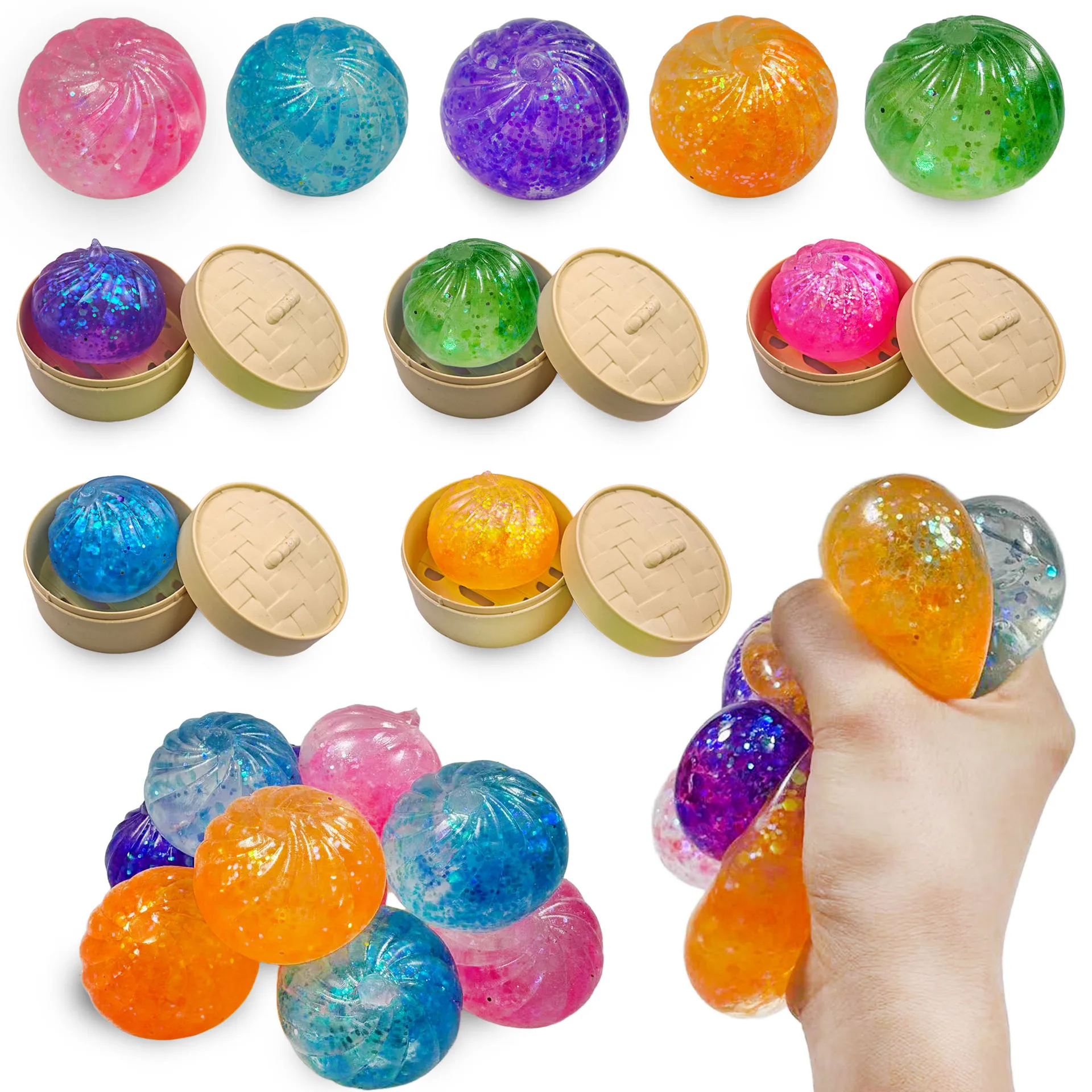 1/8PCS Steamed Bun Squishy Toys Decompression Slow Rebound Dumpling Stress Ball Fidget Toys for Kids Adult Party Gifts