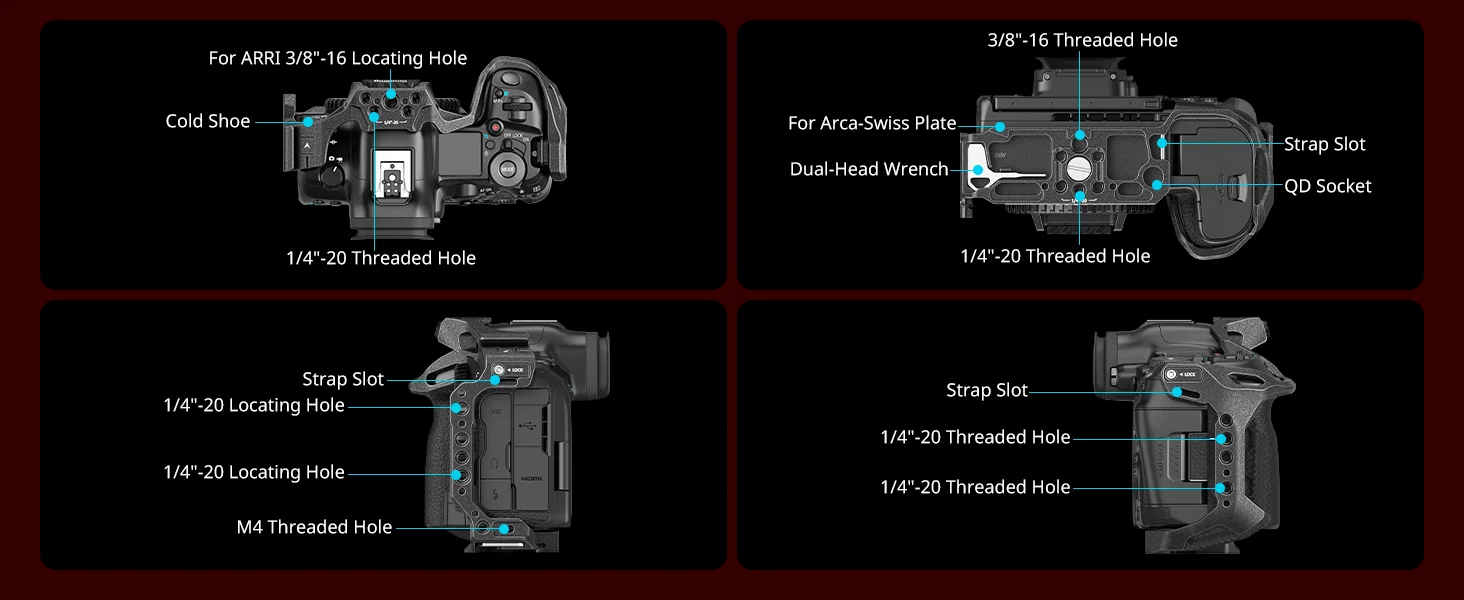R5 Mark II "Black Mamba" Camera Cage for Canon EOS R5 Mark II, with Cold Shoe Qu