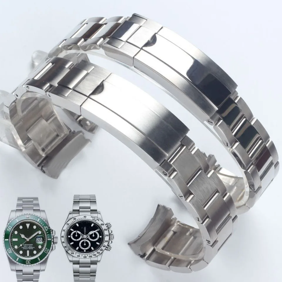 

20mm 21mm 904L Watchbands For Rolex SUBMARINER DAYTONA Men Folding Clasp Watch Strap Solid Stainless Steel Watch Bracelet