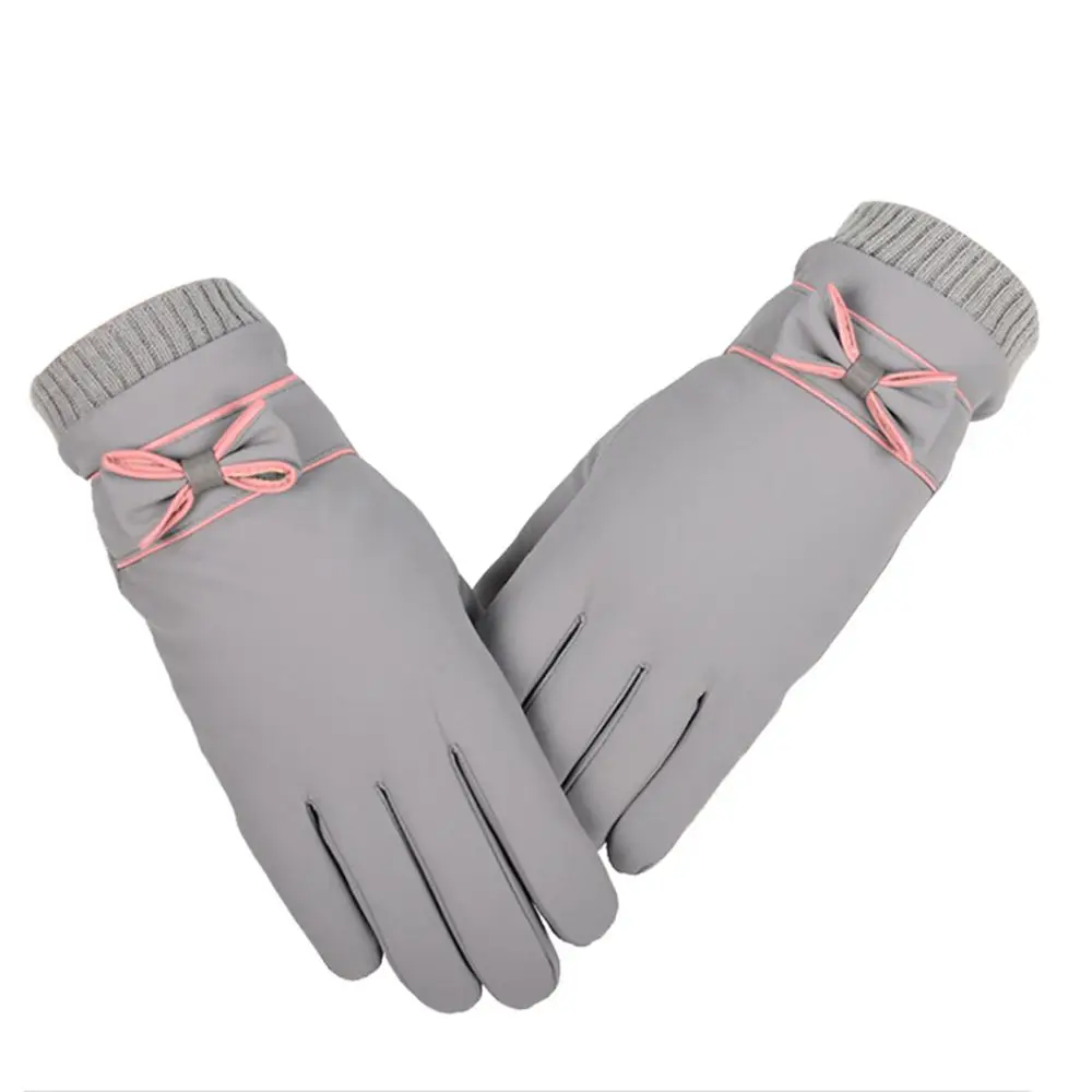 

Windproof Sports Cycling Driving Skiing Plush Keep Warm Bow Mittens Fashion Accessories Full Finger Gloves Touch Screen Gloves