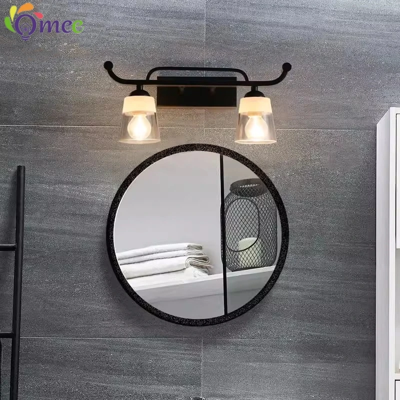 Retro Glass Mirror Lights LED Vanity Cabinet Wall Lamp Loft Vintage Metal Triangle Oval Clear Wall Light Industrial Wall Sconce