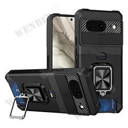 All-in-One Heavy Duty Protective Case with Sliding Camera Cover, Card Holder, and Magnetic Kickstand Ring for Ultimate Durability and Convenience (Black)