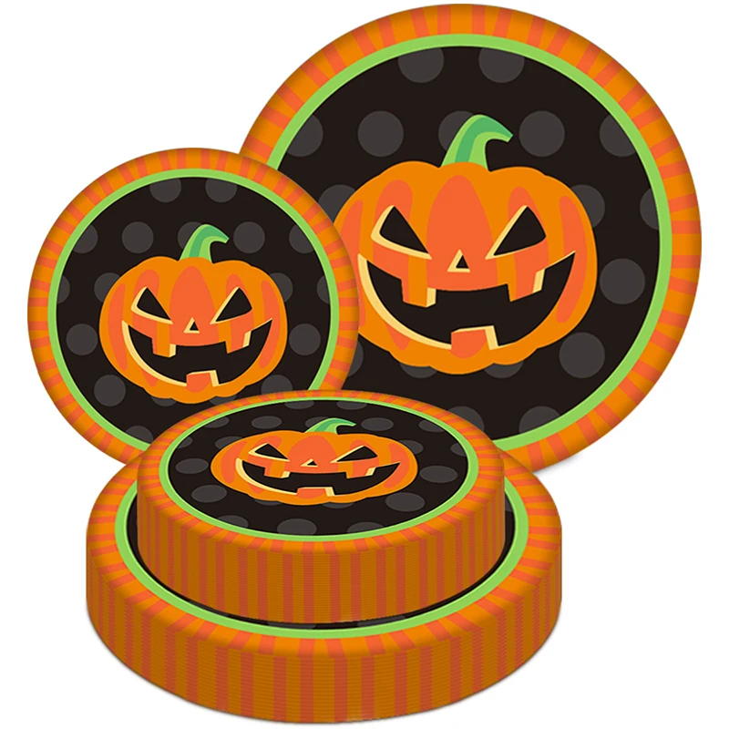 Houseeker 10pcs Halloween Disposable Tableware Sets Christmas Paper Plates Cups Ghost Pumpkin Halloween X-Mas Party Decorations