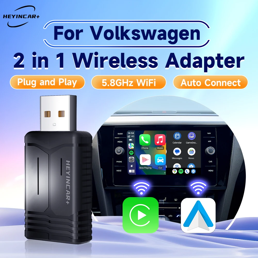 

2024 New HEYINCAR 2in1 Wireless Android Auto Adapter Carplay Wireless For Volkswagen Tiguan Jetta ID.4 ID.5 Golf Atlas Taos Arte