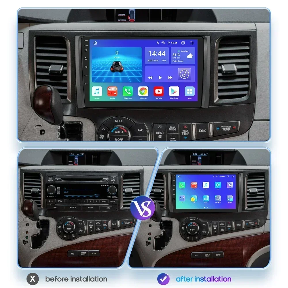 9 Inch Android Car Stereo For Toyota Sienna 2011-2014 - Wireless CarPlay & Android Auto With Backup Camera