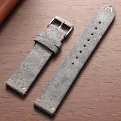Vintage Suede Leather Quick Release Watch Strap with Pin Buckle - Calfskin Replacement Wristband - 22mm (Dark grey)