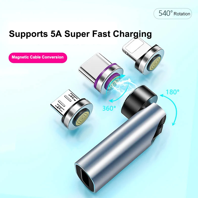 Magnetic Cable Adapter Magnetic Charging Adapter 540&deg; Degree Rotating Magnetic Fast Charging Cable for IPhone 15 Pro Max Xiaomi Type-C Data Transfer Cable Connector