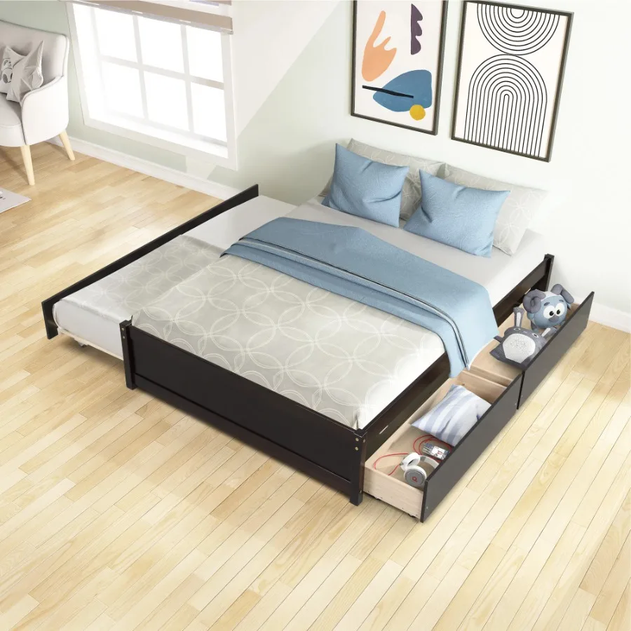 FULL BED WITH TWIN SIZE TRUNDLE AND TWO DRAWERS FOR ESPRESSO COLOR 6