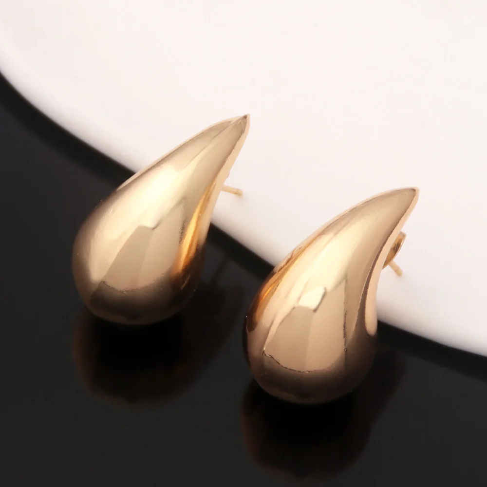 Chunky Gold Hoop Earrings For Women – Teardrop Drop Shape, Lightweight, Open Hoop Design, Gold Plated Copper - View #3