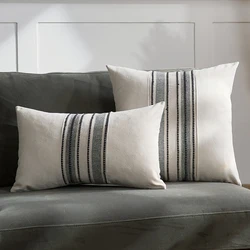 Elegant Striped Farmhouse Throw Pillow Covers - Soft Woven Cushion Covers for Bed, Sofa, and Living Room (Black)
