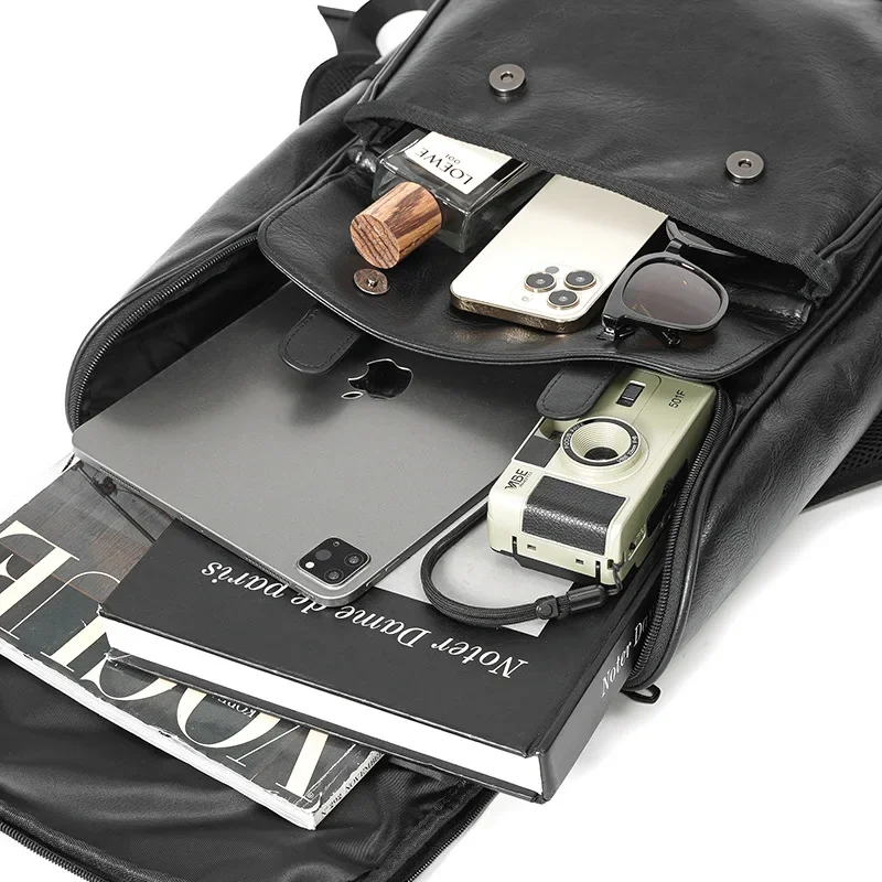 Fashion Men's Backpack Casual Solid Leather Backpack Men High Capacity Travel Backpack Schoolbags Brand Design Back Packs Bags 5