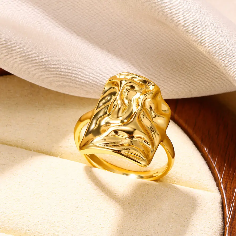 Stainless Steel Geometric Square Rings For Women Gold Color