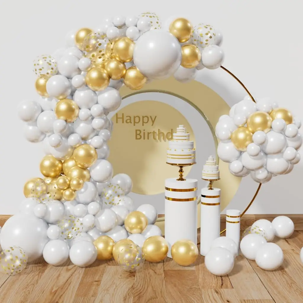 

135pcs White Gold Balloon Garland Arch Kit Different Sizes Gold Confetti Balloons Birthday Baby Shower Wedding Party Decoration