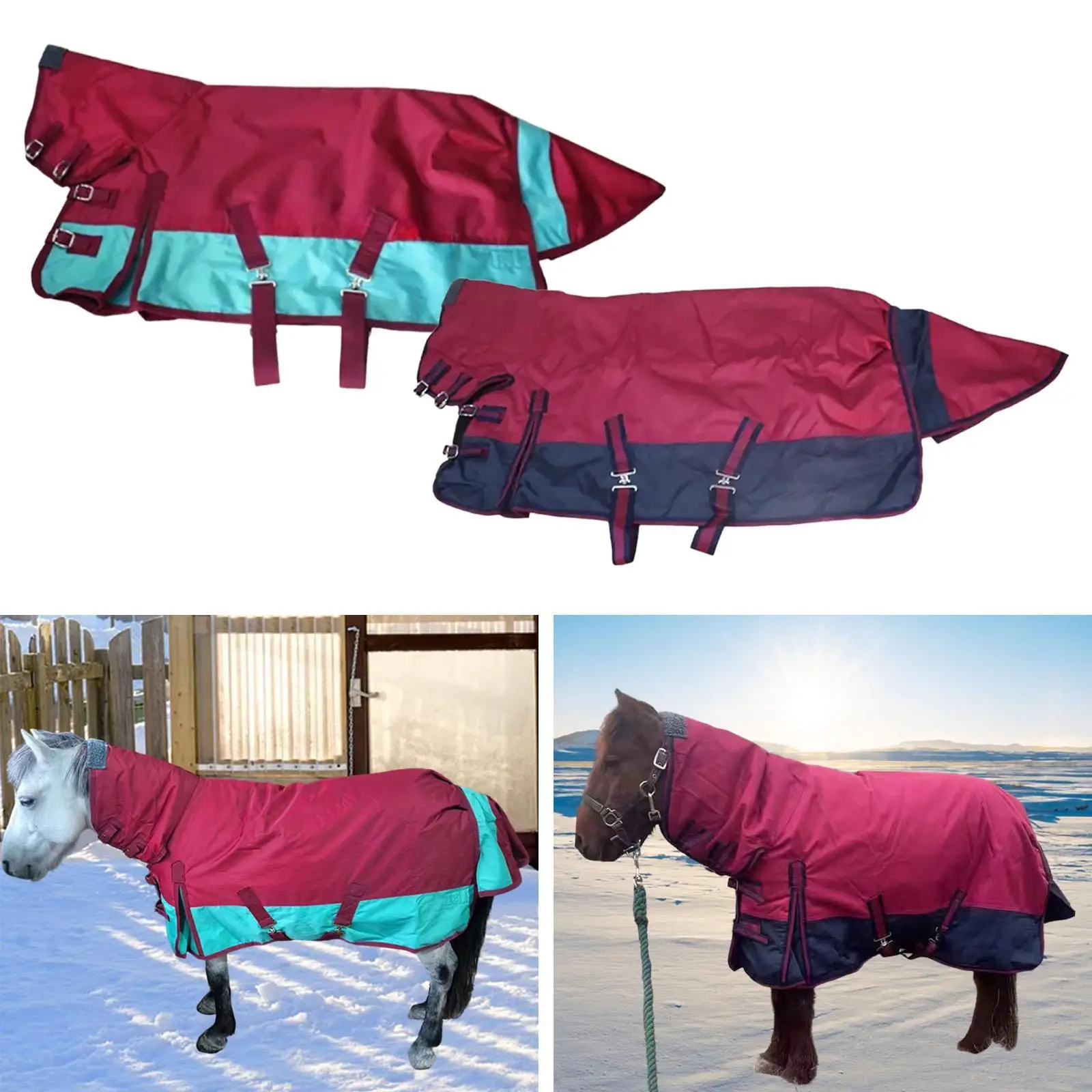 Winter Horse Blanket Belly Wrap with Hood 600D Breathable Cold Resistant Waterproof Horse Rug Horse Sheet Equestrian Apparel