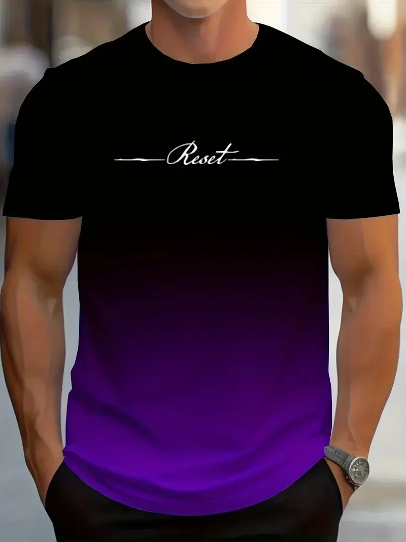 Men's Gradient Reset Letter 3D Printed T-shirt Summer Outdoor Casual Sports Quick Drying Short Sleeve Top Plus Size Men Clothing 4