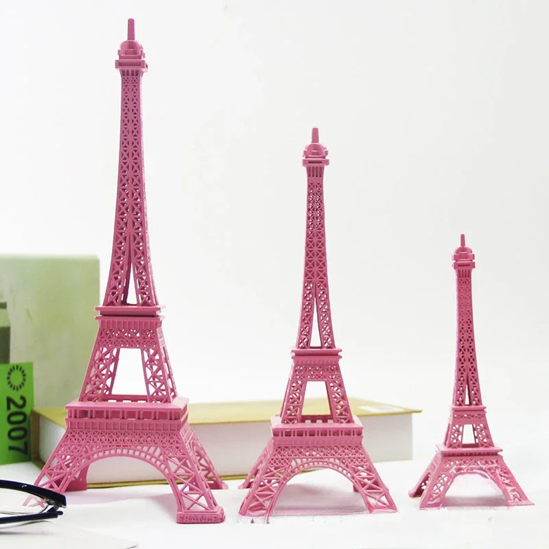 Creative Zakka Metal Figurine Miniature Paris Eiffel Tower Model Home Decor Photography Prop in Pink & Purple