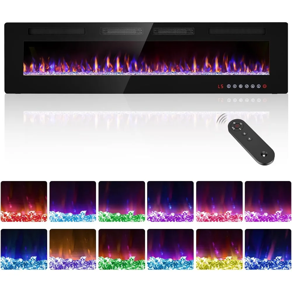 Recessed and Wall Mounted Fire Places Electric Fireplace with Remote Control, Toucn Screen 2