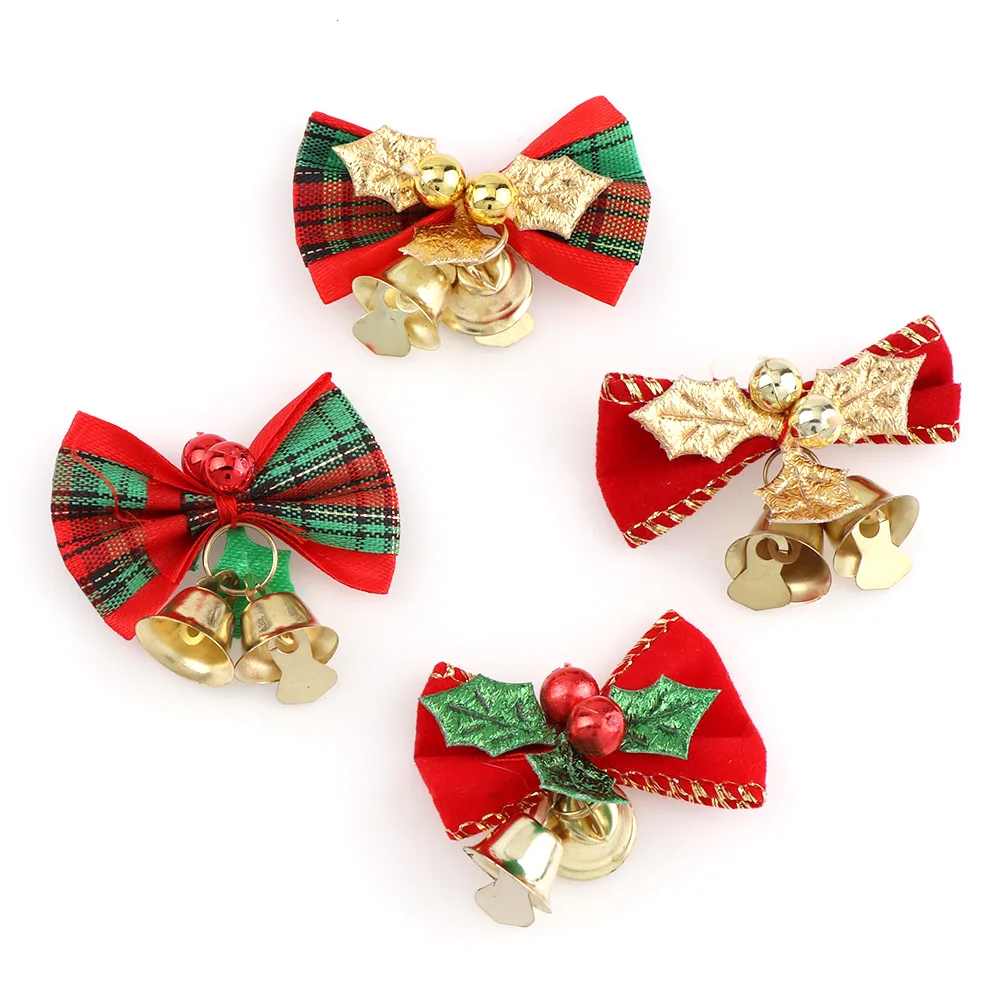 10pcs Christmas Tree Bow Small Bell Bow Christmas Tree Pendant Decorations New Year Ornaments Bows 5x4cm