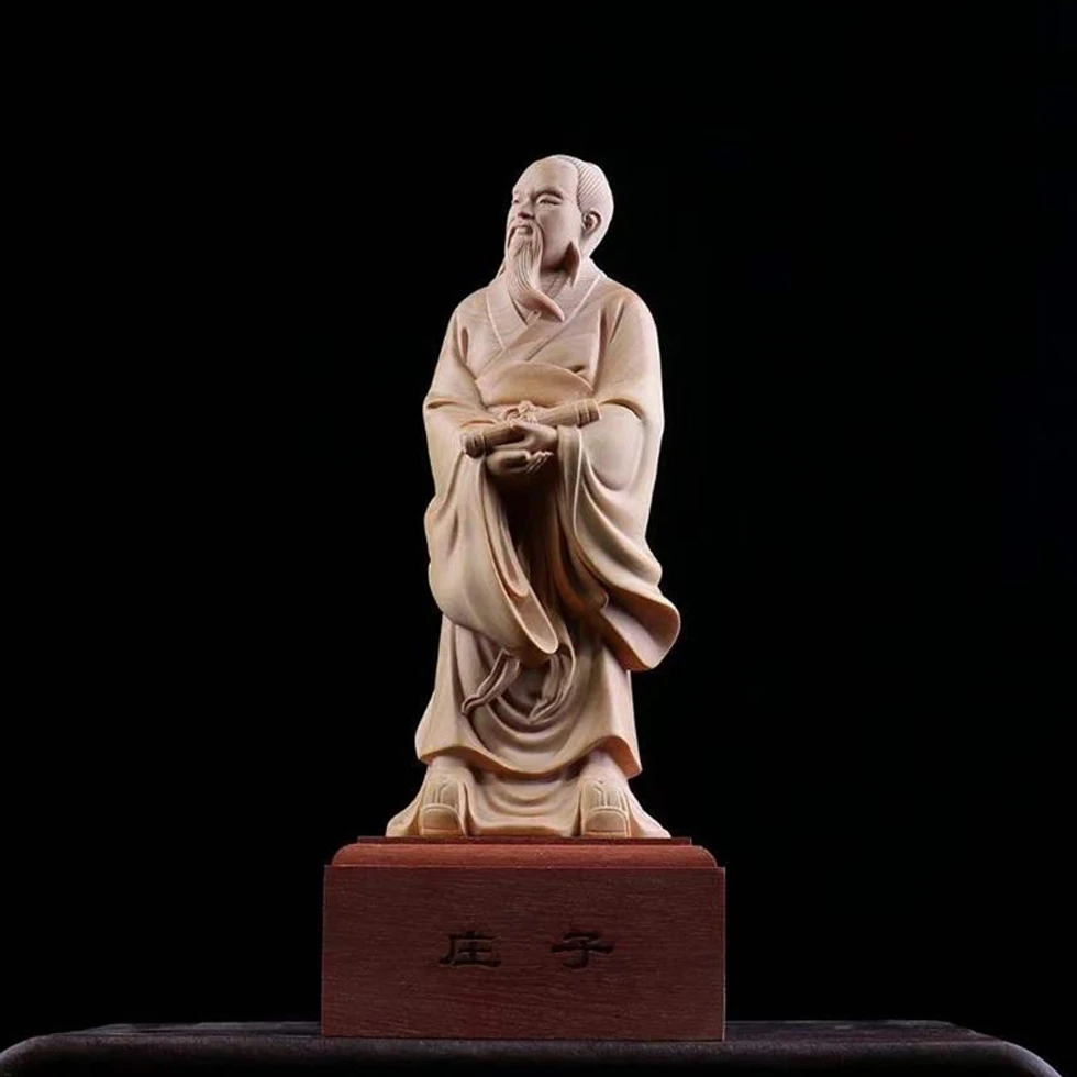 

19.5cm Boxwood Wood Statue Real Wood Wood Sculpture Office Decoration Figure Statue zhuangzi Historical Collection Traditional
