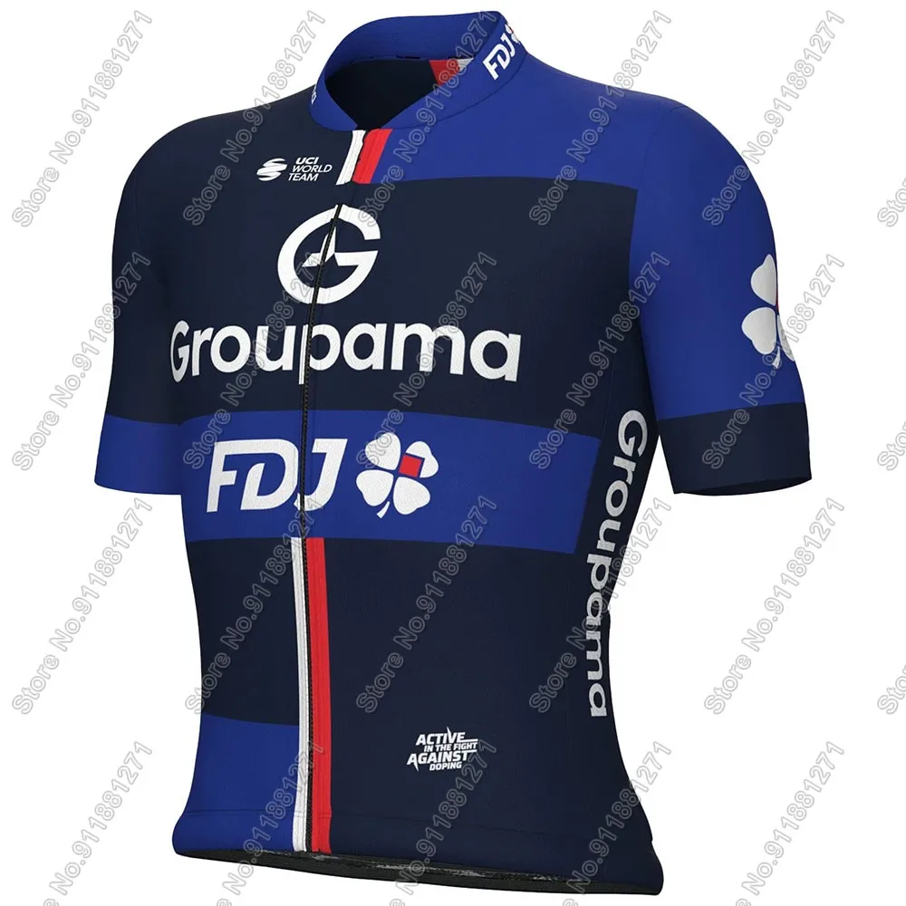 FDJ Team 2025 Cycling Jersey Set Men Bicycle France Groupama-Clothing Road Bike Shirts Suit Bicycle Bib Shorts MTB Maillot 2