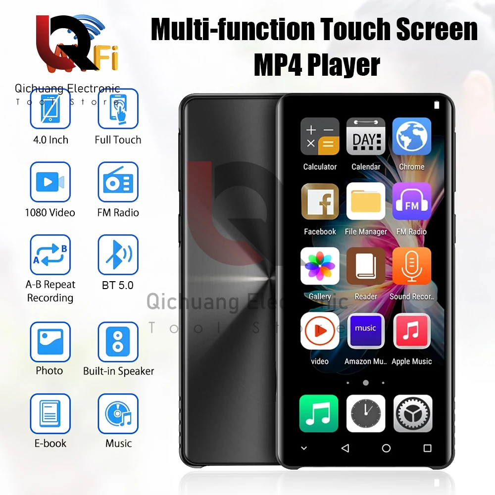 WiFi MP3 4 inches Music Player Bluetooth HiFi MP4 Player With Speaker IPS Touch Screen Compatible with Android 8.1 Music