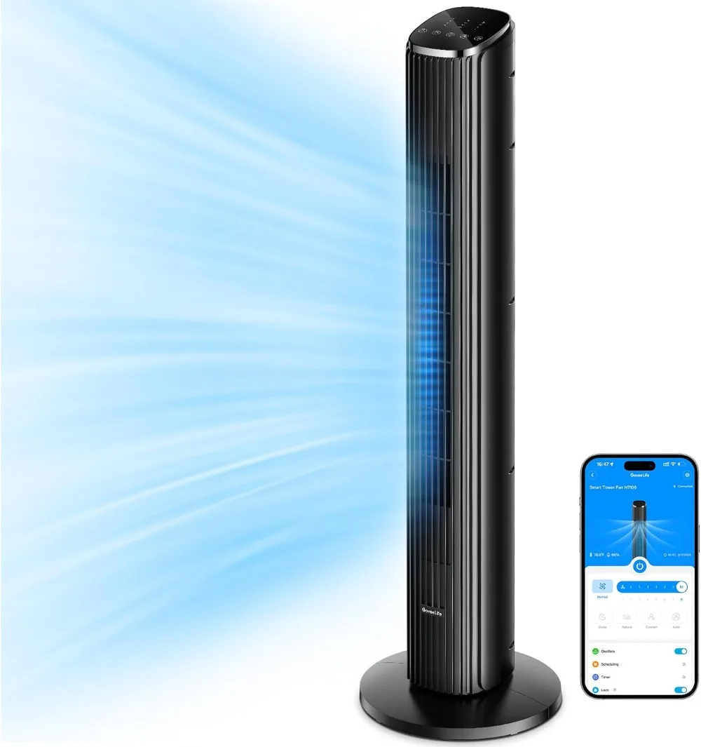 

36-дюймовый умный Осциллирующий напольный вентилятор для спальни с датчиком температуры, приложением и голосовым дистанционным управлением