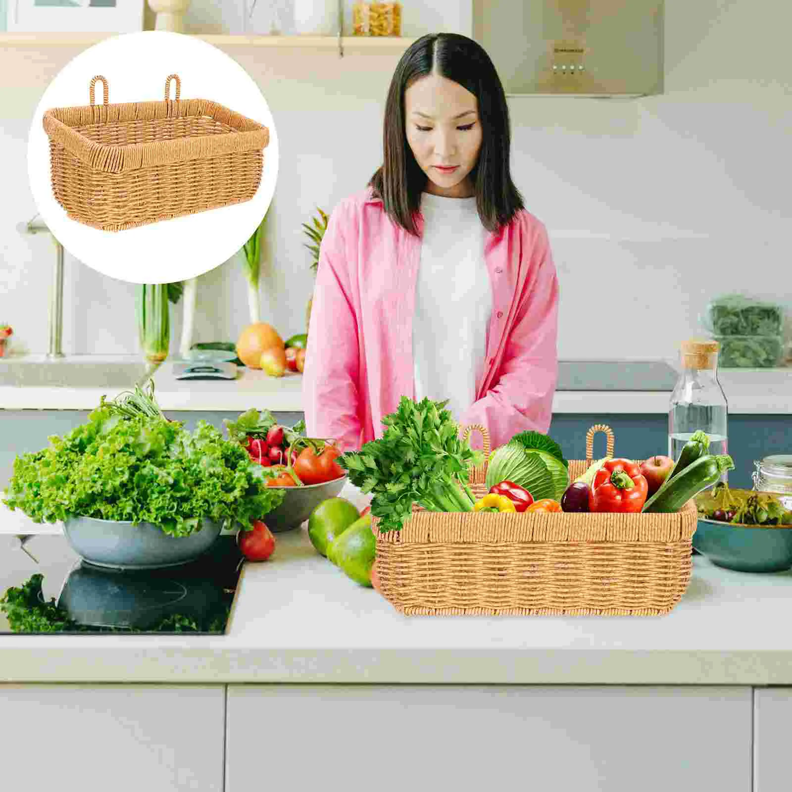 

Onion Basket Handwoven Basket Hanging Wall Onion Container Home Storage Basket