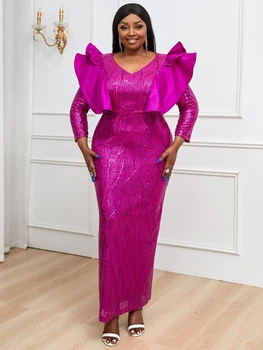 Tosan Ruffle Long Sleeve Sequin Dress