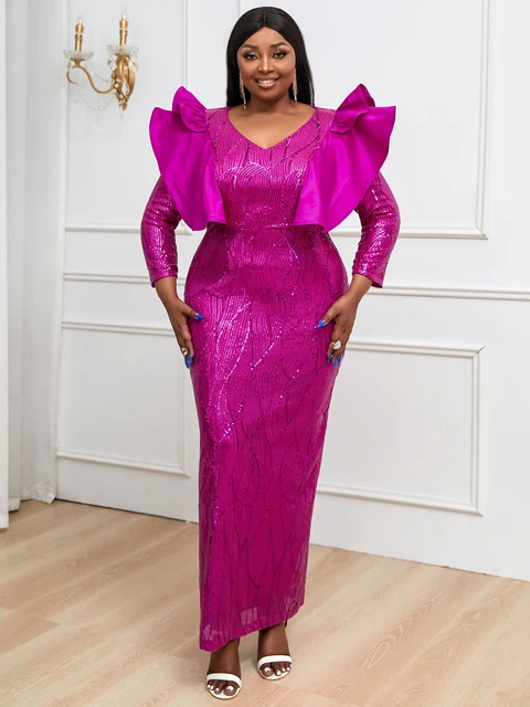 Tosan Ruffle Long Sleeve Sequin Dress