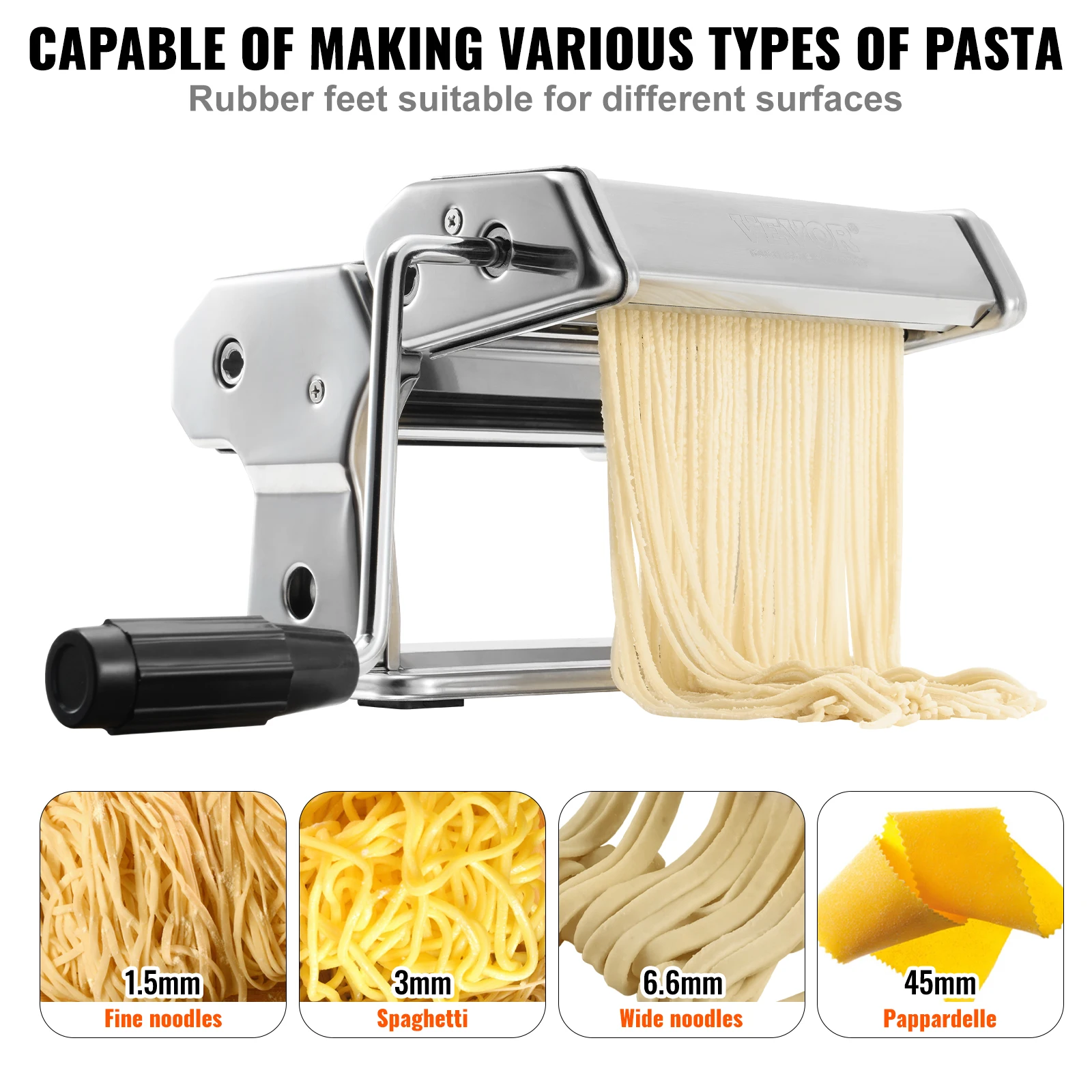 VEVOR Manual Pasta Maker Machine Set Stainless Steel Slicer Fresh Noodle Rollers Cutter Home-Appliance 5