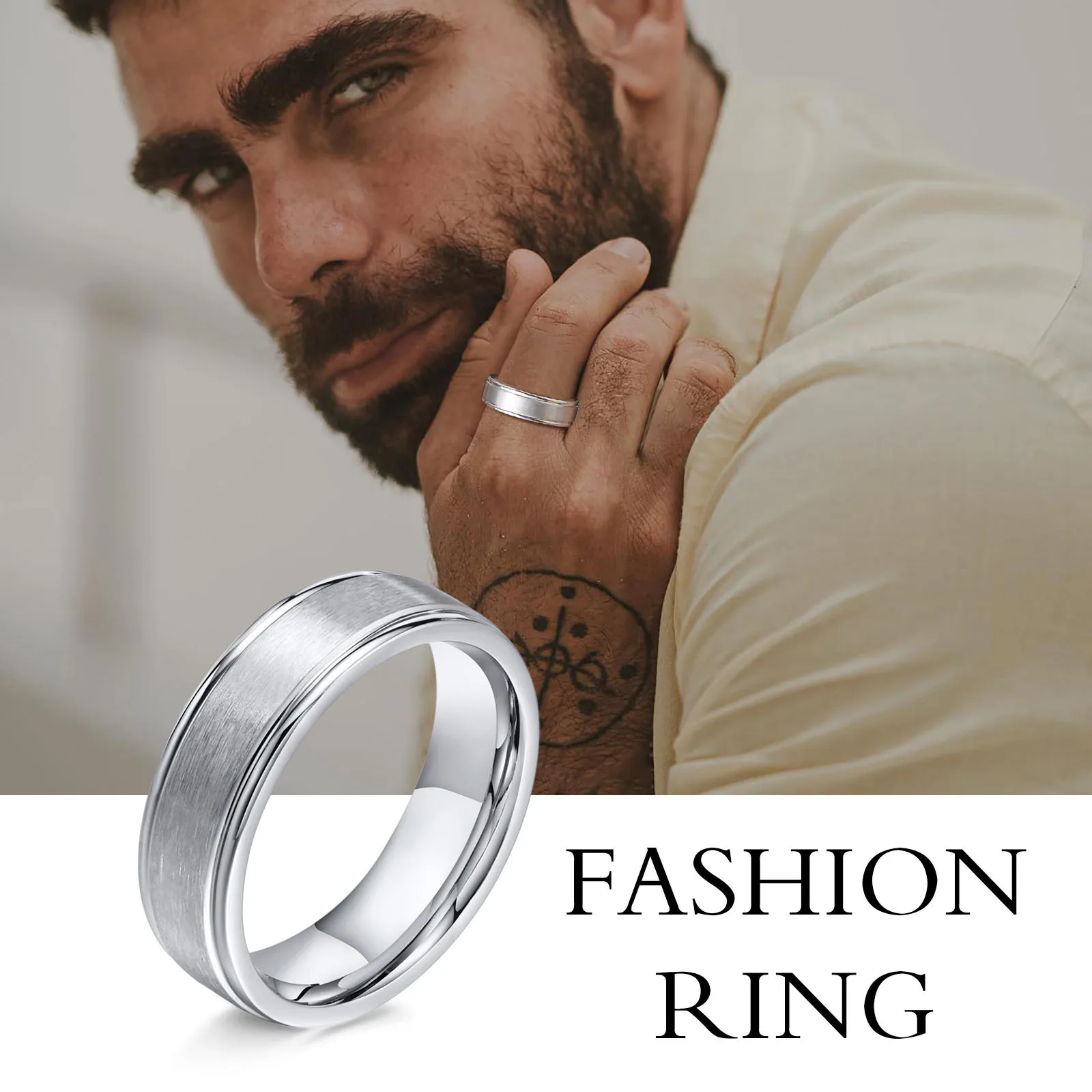 Vnox 6mm Matte Surface Ring for Men, Classic Stainless Steel Wedding Band, Unisex Basic Plain Tail Ring 6