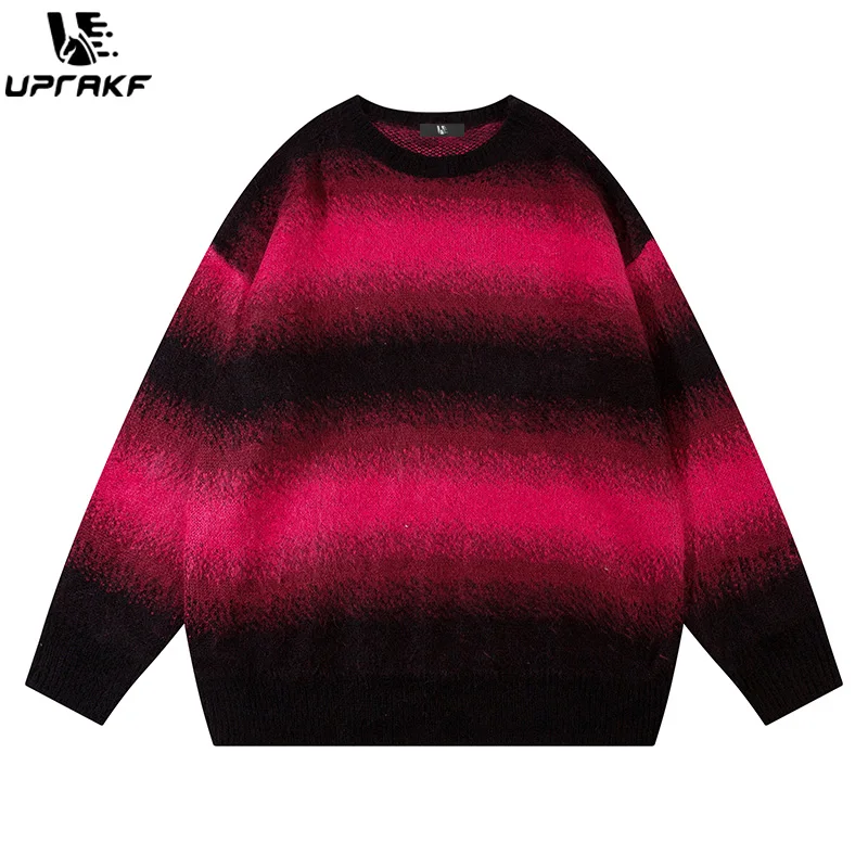UPRAKF Striped Sweater Loose Round Neck Winter Long Sleeves Warm Autumn Harajuku Casual Trendy Fashion