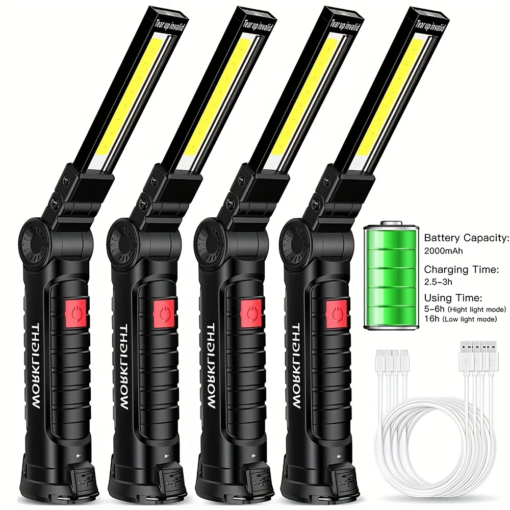 5 LED Flashlight, Portable ABS Torch with COB Side Lights, USB  Rechargeable, 4 Modes Flash Light, Home Car Repair Worklight Hiking Camping  Fishing Lantern (Color Black)