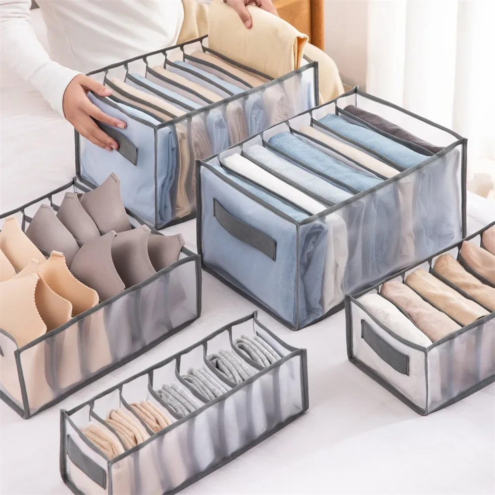 Transparent Mesh Storage Box With Handle Home Jeans Bras Closet