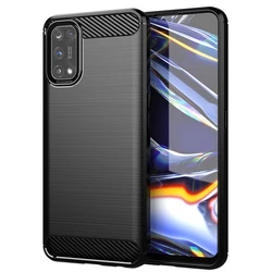 Shockproof Carbon Fiber Soft Silicone Phone Case Cover for Realme C17 (Black)