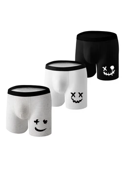 3 pezzi di slip boxer intimo per ragazzi set nero grigio bianco moda sorriso modello tinta unita morbido cotone confortevole junior sport Bo 1