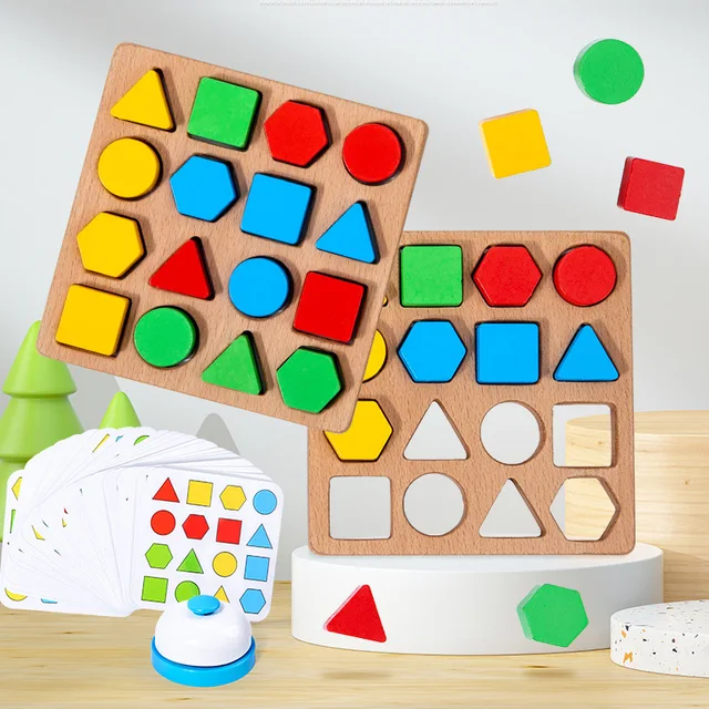 1set Wooden Geometric Shape Matching Building Blocks, Tabletop Competitive Game To Train Children's Thinking Skills Halloween Ch 4