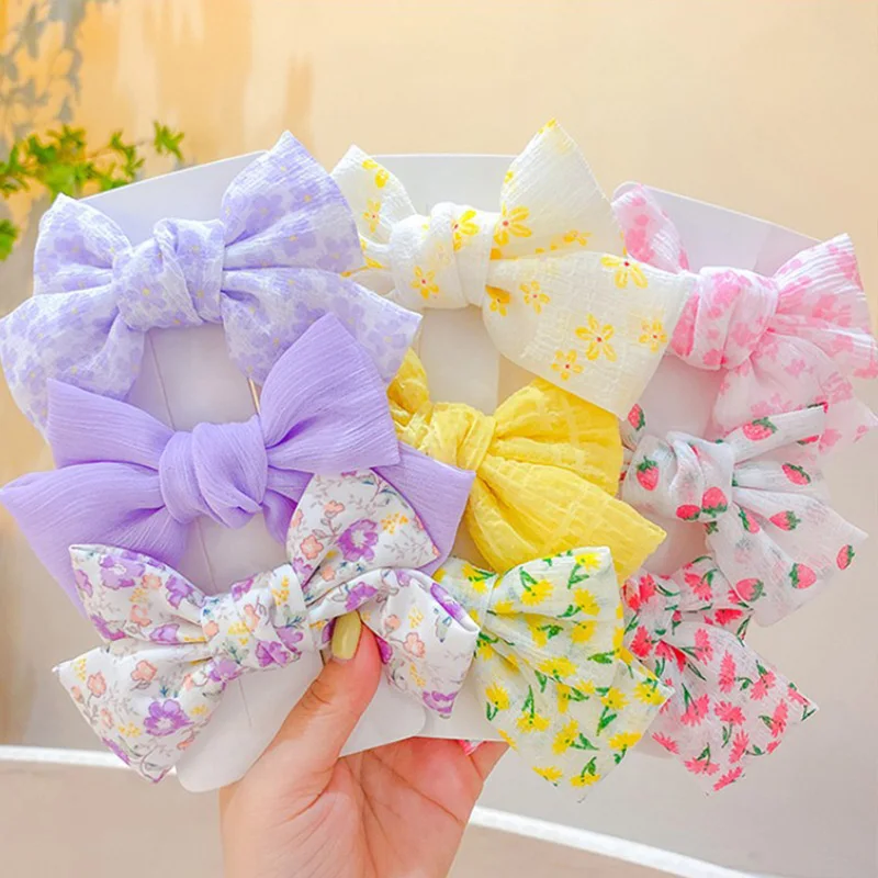 2/3Pcs Baby Girl Hair Clips Print Big Bows Children Barrettes Korean Flower Girls Hairpins Toddler Headwear hair accessories hair clips Kids Hair Accessorie
