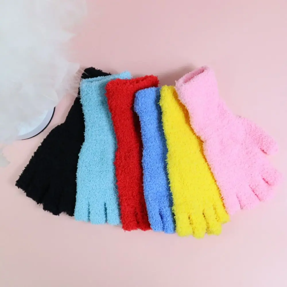 

Thicken Coral Fleece Gloves Fashion Plush Women Girls Half-finger Gloves Winter Warm Gloves