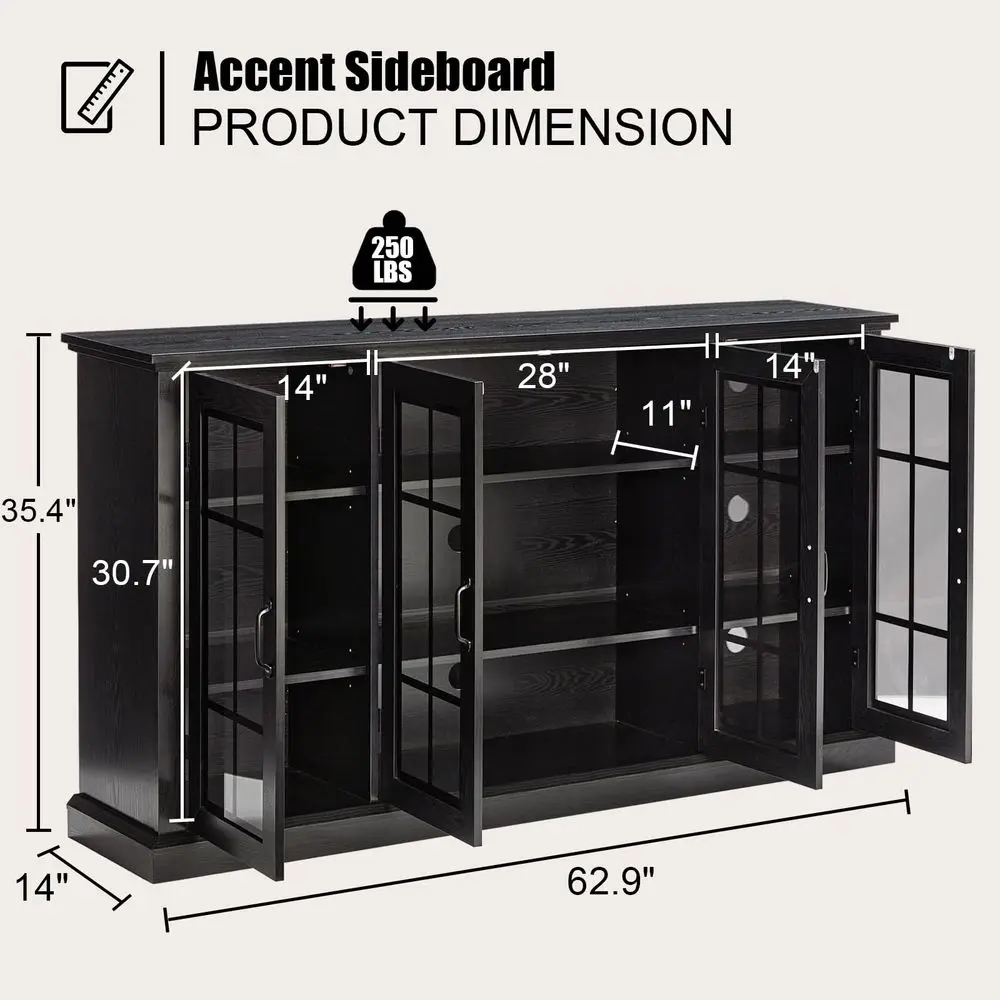 Storage Credenza with Windowpane Doors 2