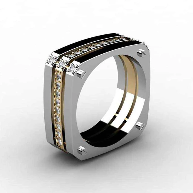 Mens Round Diamond Large Square Ring, 14k Solid White Gold 16.4 Grams, Size  11 | eBay