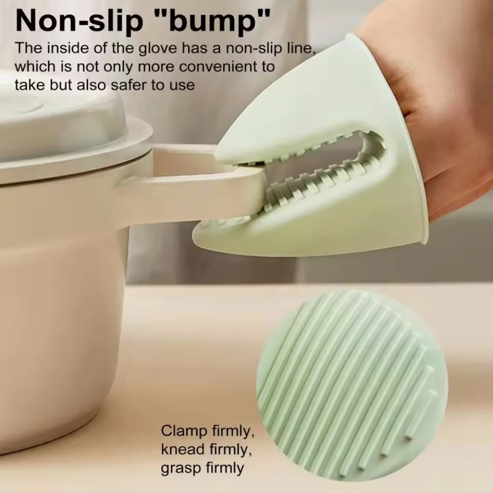 1Pair Thicken Baking Silicone Oven Mittens Microwave Oven Gloves Heat Insulation Anti-slip Grips Bowl Pot Clips Kitchen Gadgets